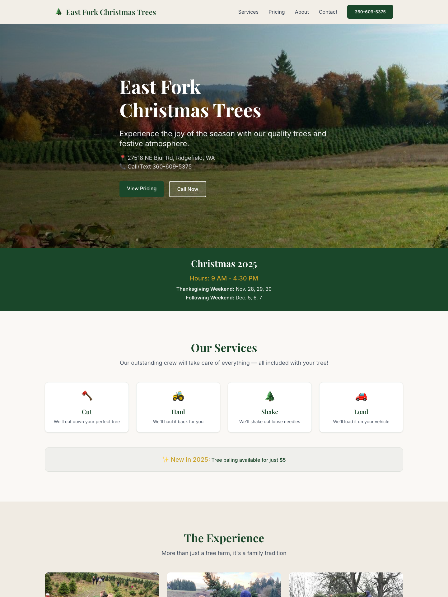 Christmas Tree Farm Website - after redesign